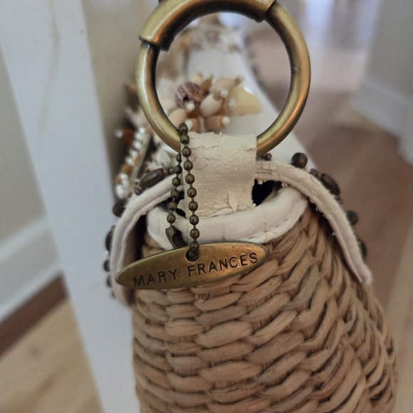 MARY FRANCES Elegant White and Tan Woven Handbag - Picture 13 of 16